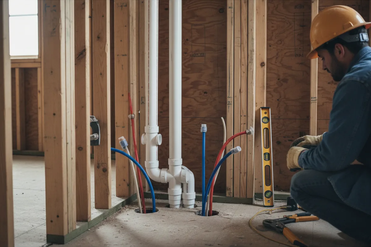 Drain and supply rough-in during Sump Pump Repair in New Haven